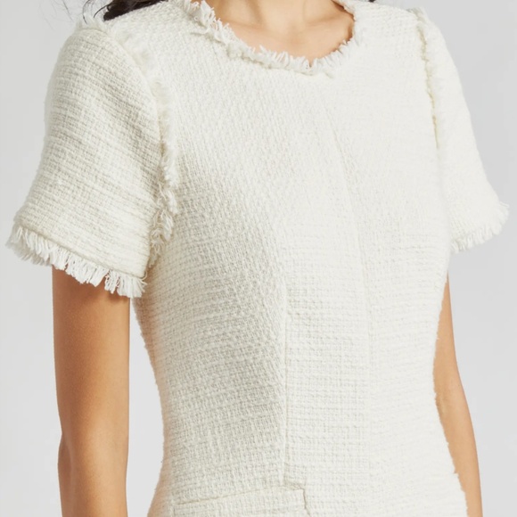 NWT Cinq a Sept Nova Tweed Fit & Flare Mini Dress - Gardenia Cream Ivory - Picture 5 of 10